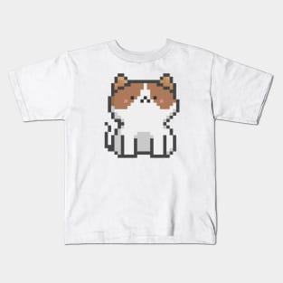 Pixel Quiet White Brown Eyes Cat 49 Kids T-Shirt